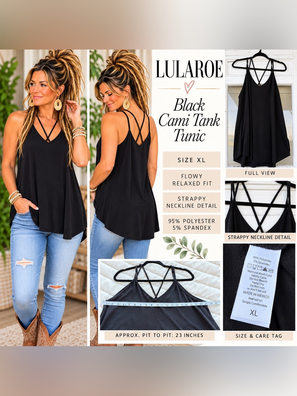 LuLaRoe Black Strappy Cami Tank Tunic